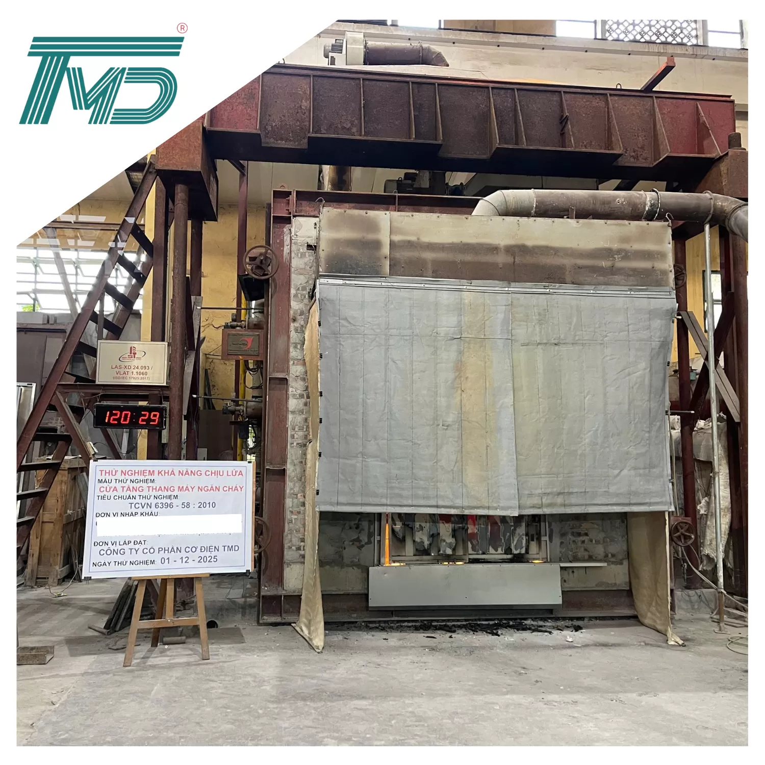 1/12/2025 TMD ĐỐT ĐẠT THÀNH CÔNG HẠNG MỤC CỬA TẦNG THANG MÁY EI120